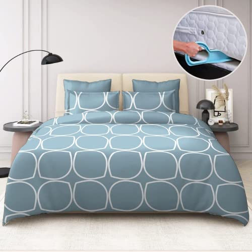 TIB Glace Cotton Elastic Fitted Printed King Size Double Bed Bedsheet with 2 Pillow Cover with Bedsheet Tucking Tool (72” x 78”)