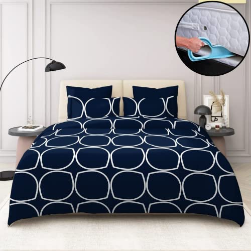 TIB Glace Cotton Elastic Fitted Printed King Size Double Bed Bedsheet with 2 Pillow Cover with Bedsheet Tucking Tool (72” x 78”)