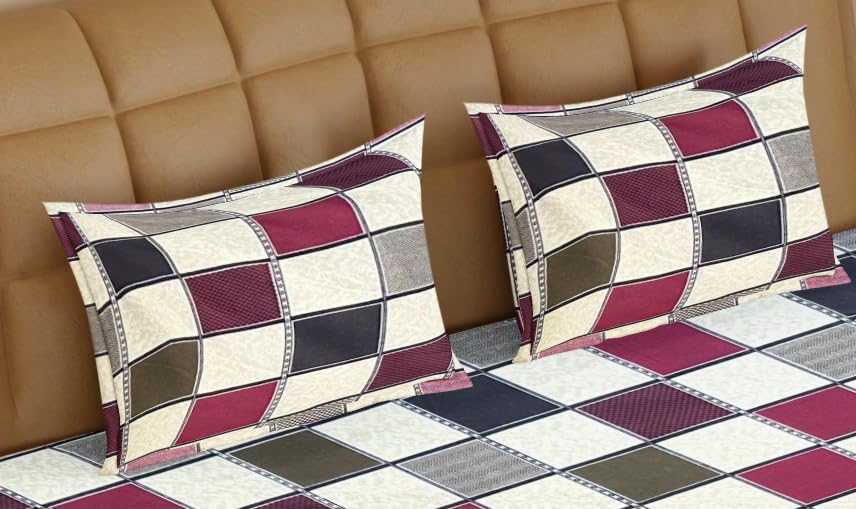 TIB The Intellect Bazaar Premium 100% Cotton Elastic Fitted Bedsheets with 2 Pillow Covers | Double Bed with All Around Fitted Sheet King Size - 72x78+10 inches, Brown