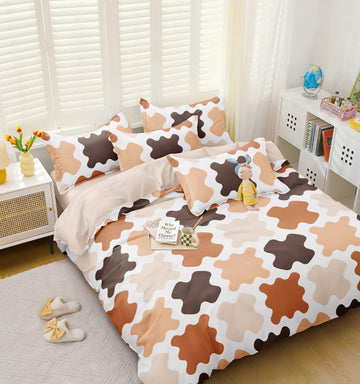 TIB The Intellect Bazaar Glace Cotton Elastic Fitted Bedsheets King Size | Bedsheet for Double Bed with 2 Pillow Covers (72” x 78” or 182 x 152 cm) Square-Multi