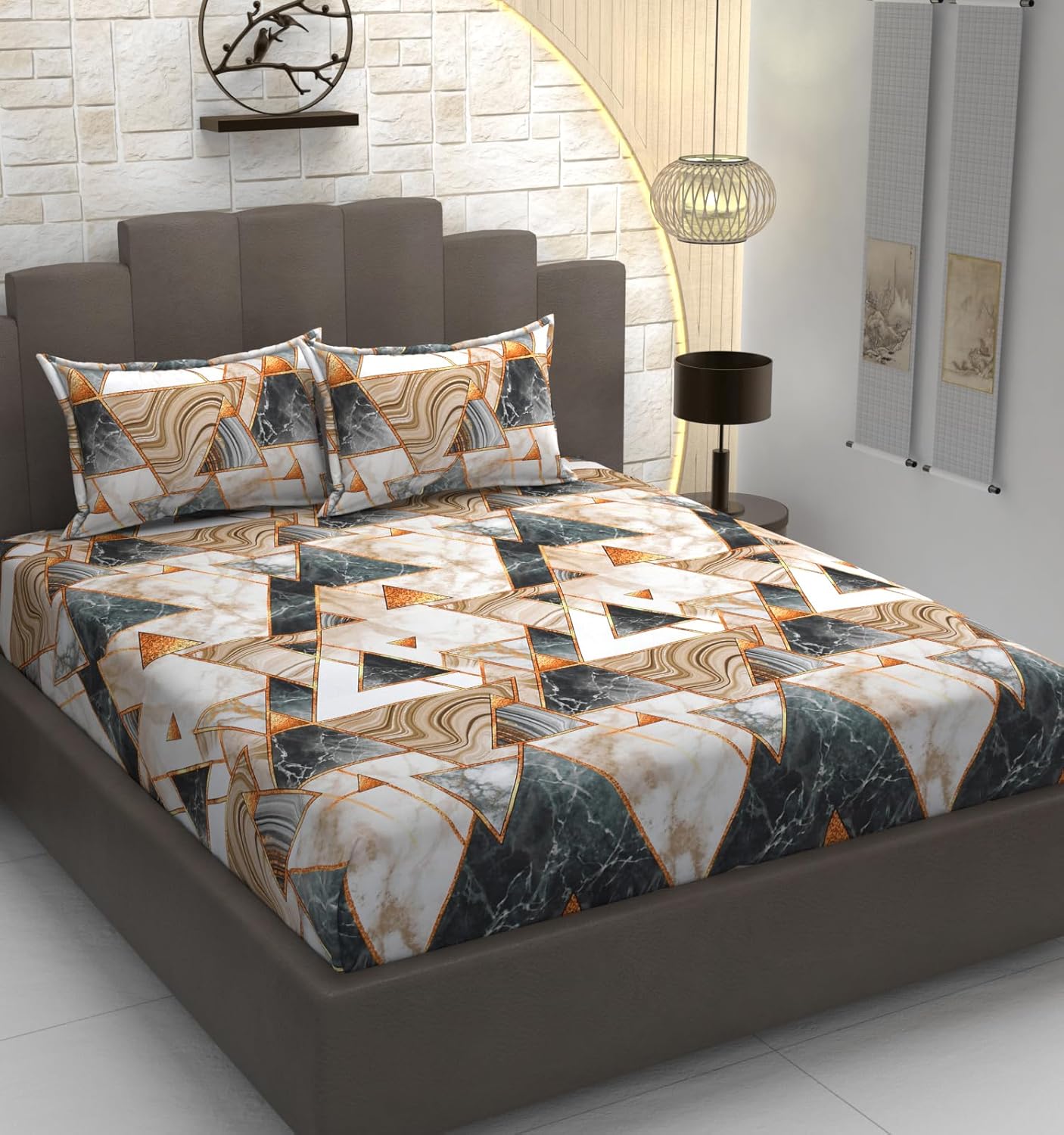 TIB Glace Cotton Elastic Fitted Bedsheets Double Bed