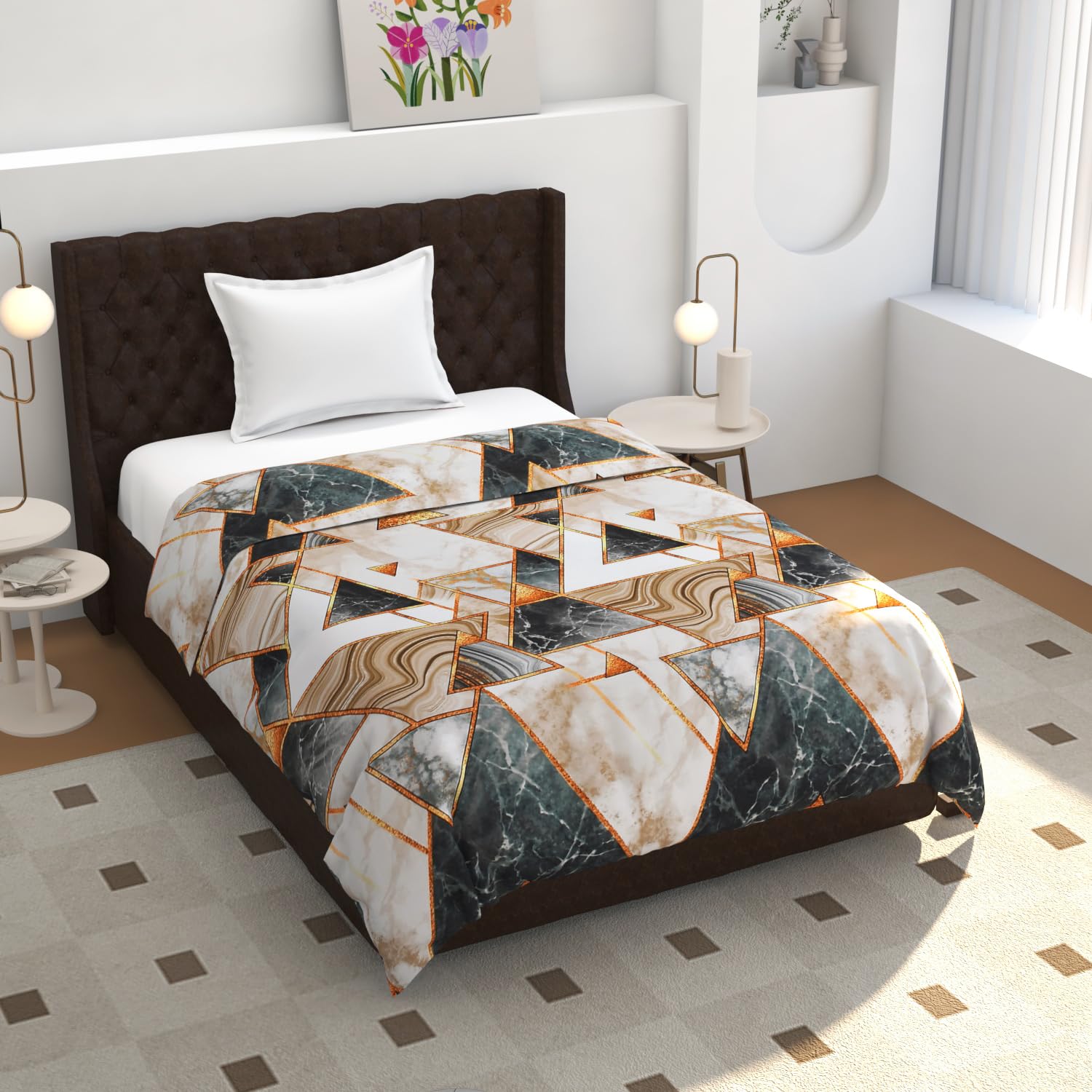 TIB® 140 GSM Soft Glace Cotton Duvet Cover Double Bed II Razai Cover II Quilt Cover II Dohar Cover for Double Bed with Zipper. (Multi Triangle, Double)