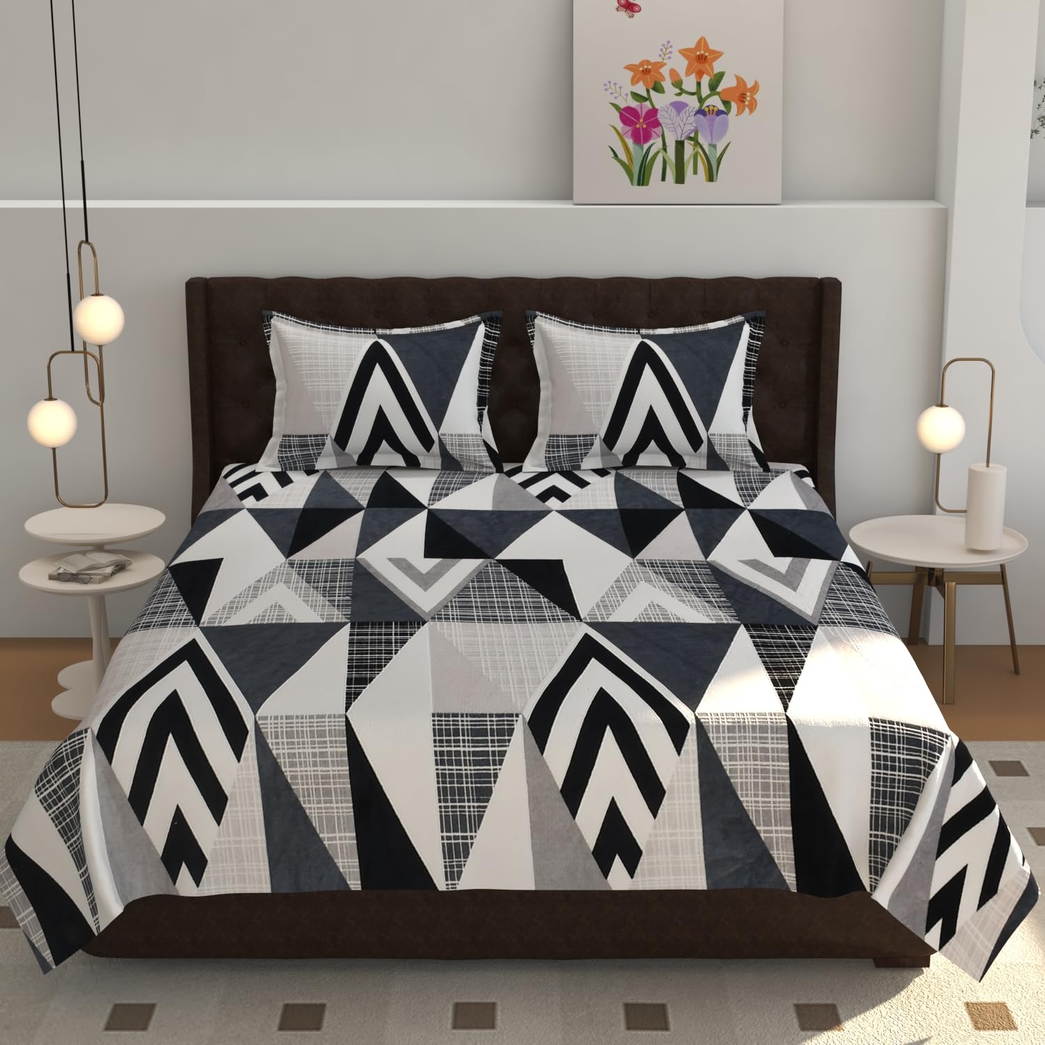 TIB 155 TC Premium Flannel Warm bedsheet for Double Bed 90x100 Inch with 2 Pillow Covers
