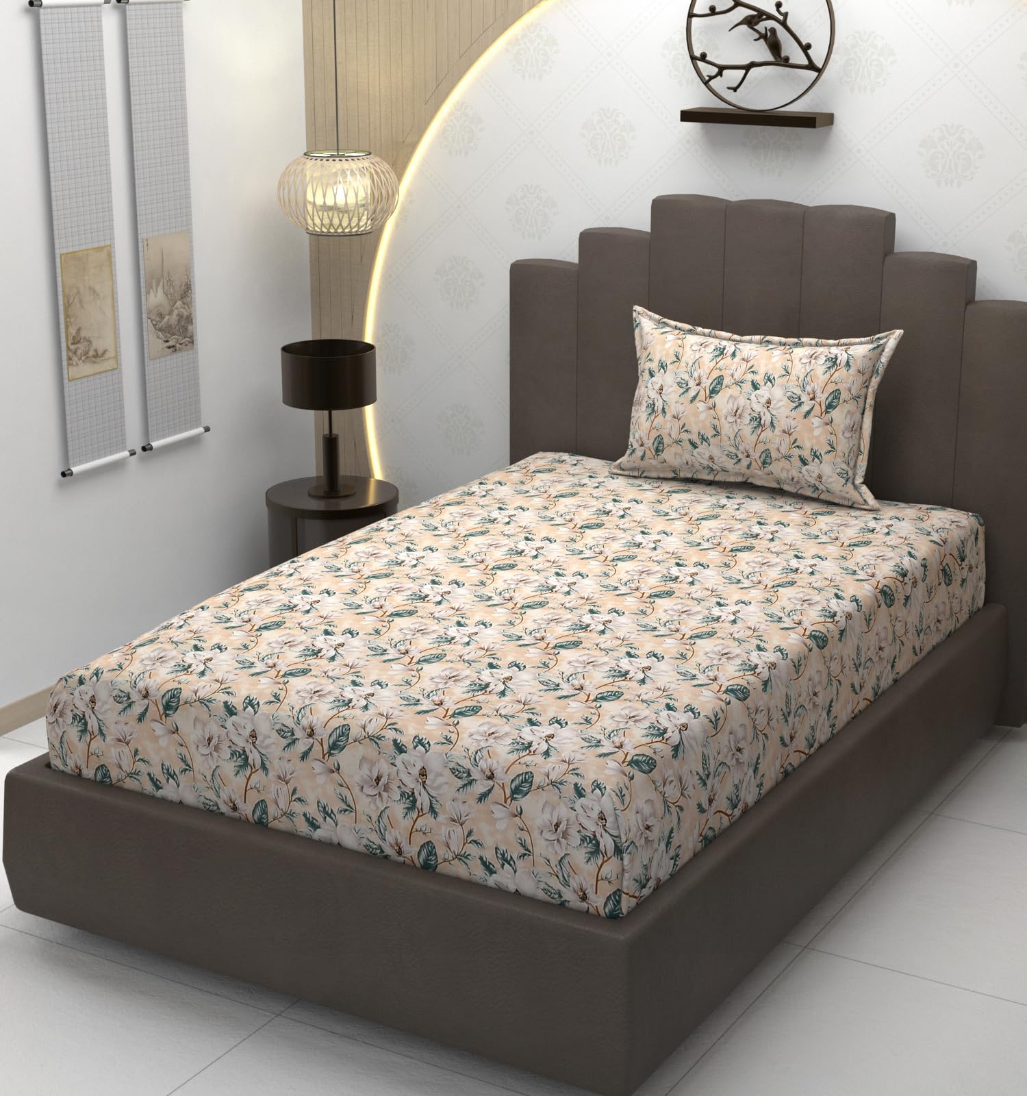 TIB Presents Luxurious Glace Cotton Super Soft 210 TC Elastic Fitted Bedsheets King Size (78X72X10 Inch) 360° with 2 Pillow Covers, 45x70 cm (Blue, Coordinate King Fitted)