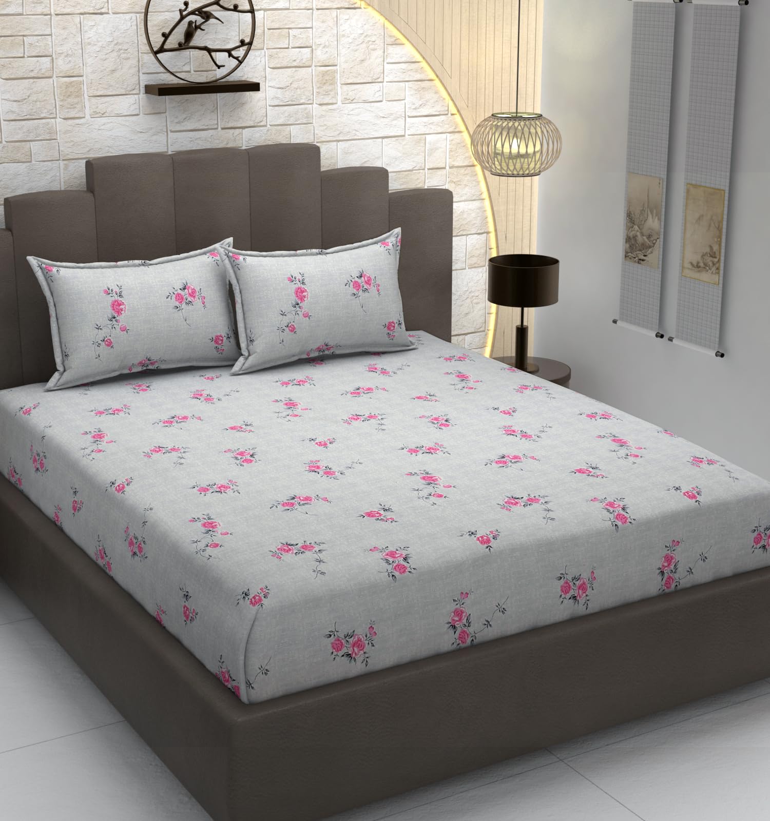 TIB 100% Cotton Elastic Fitted Bedsheets King Size, Elastic Fitted Cotton Bedsheet For King Size