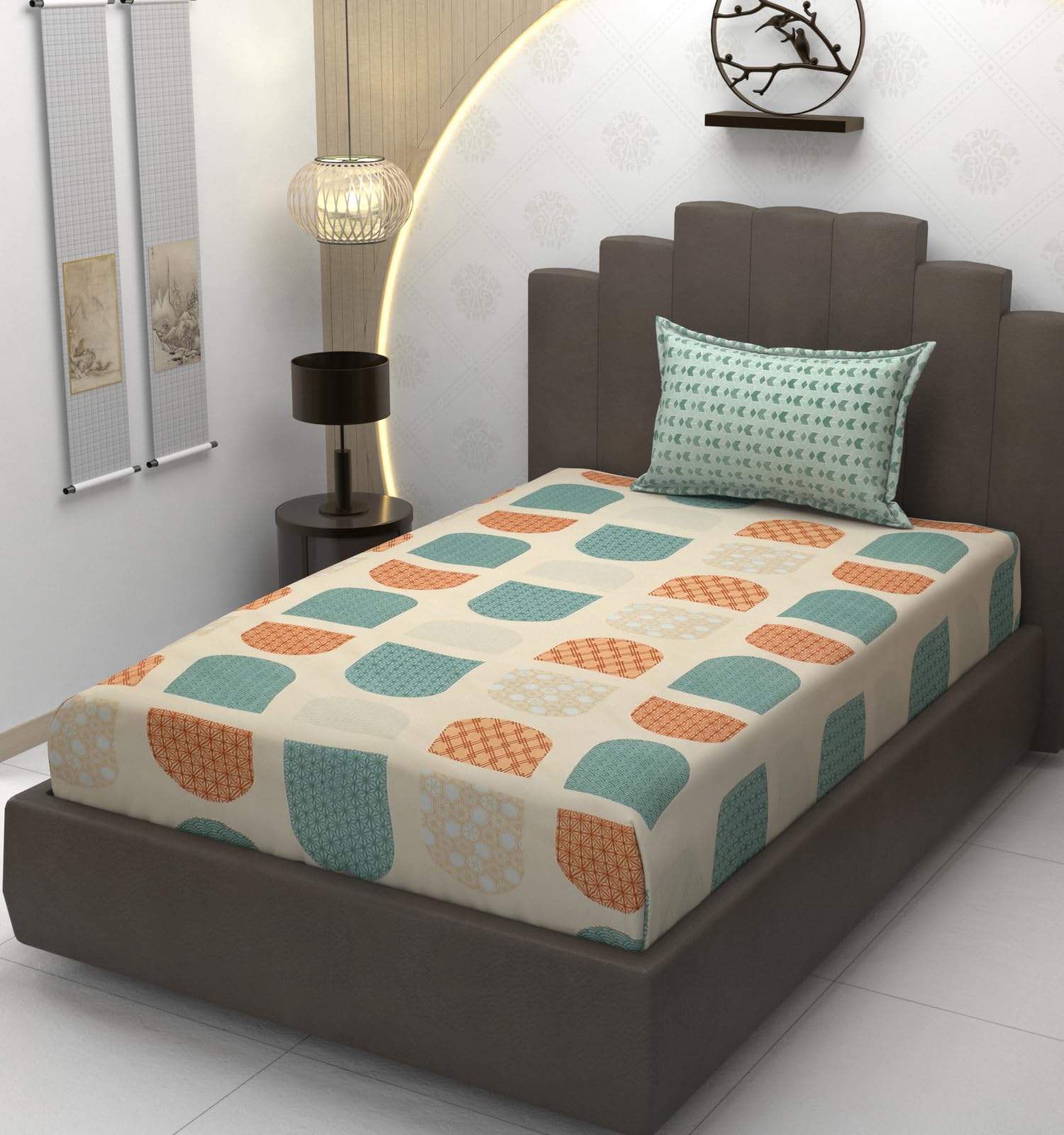 TIB Presents Luxurious Glace Cotton Super Soft 210 TC Elastic Fitted Bedsheets King Size (78X72X10 Inch) 360° with 2 Pillow Covers, 45x70 cm (Blue, Coordinate King Fitted)