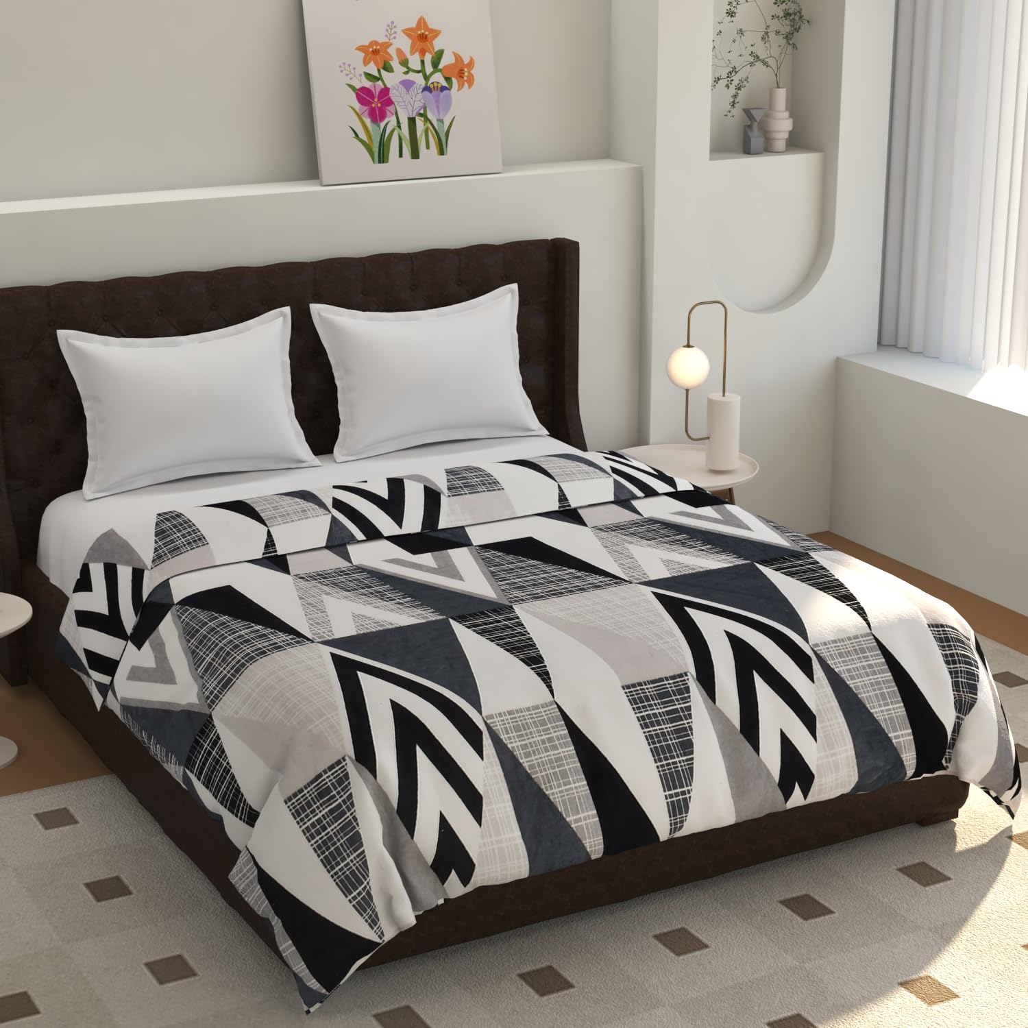 TIB® Warm Reversible Quilt Cover Double Bed with Zipper, Duvet Cover Double Bed Soft Flannel (90x100) Inches