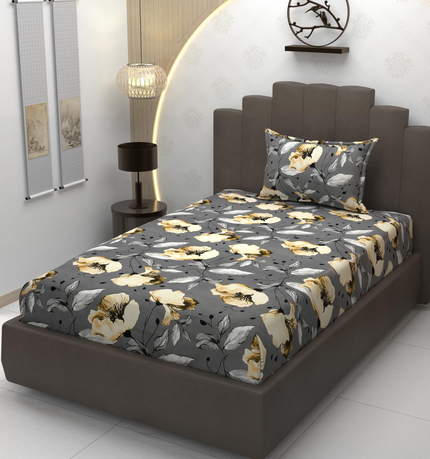 TIB Presents Luxurious Glace Cotton Super Soft 210 TC Elastic Fitted Bedsheets King Size (78X72X10 Inch) 360° with 2 Pillow Covers, 45x70 cm (Blue, Coordinate King Fitted)