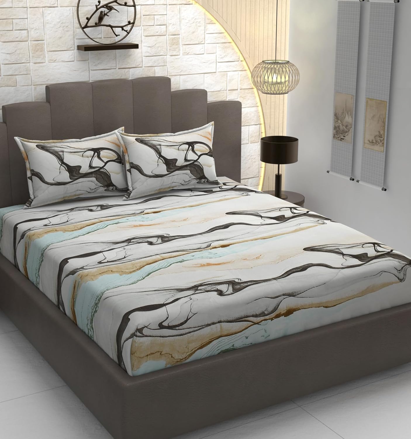 TIB Glace Cotton Elastic Fitted Bedsheets Double Bed