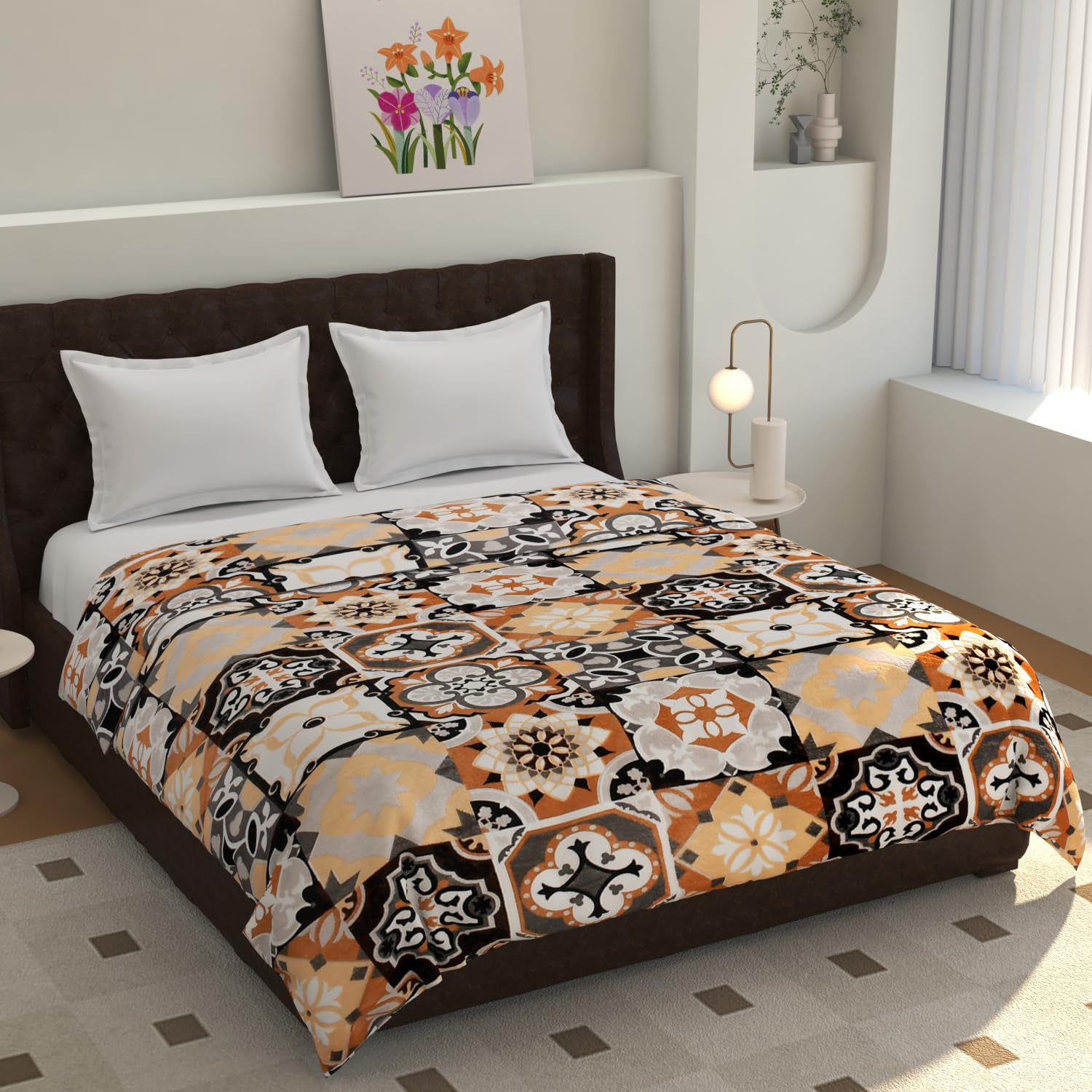 TIB® Warm Reversible Quilt Cover Double Bed with Zipper, Duvet Cover Double Bed Soft Flannel (90x100) Inches
