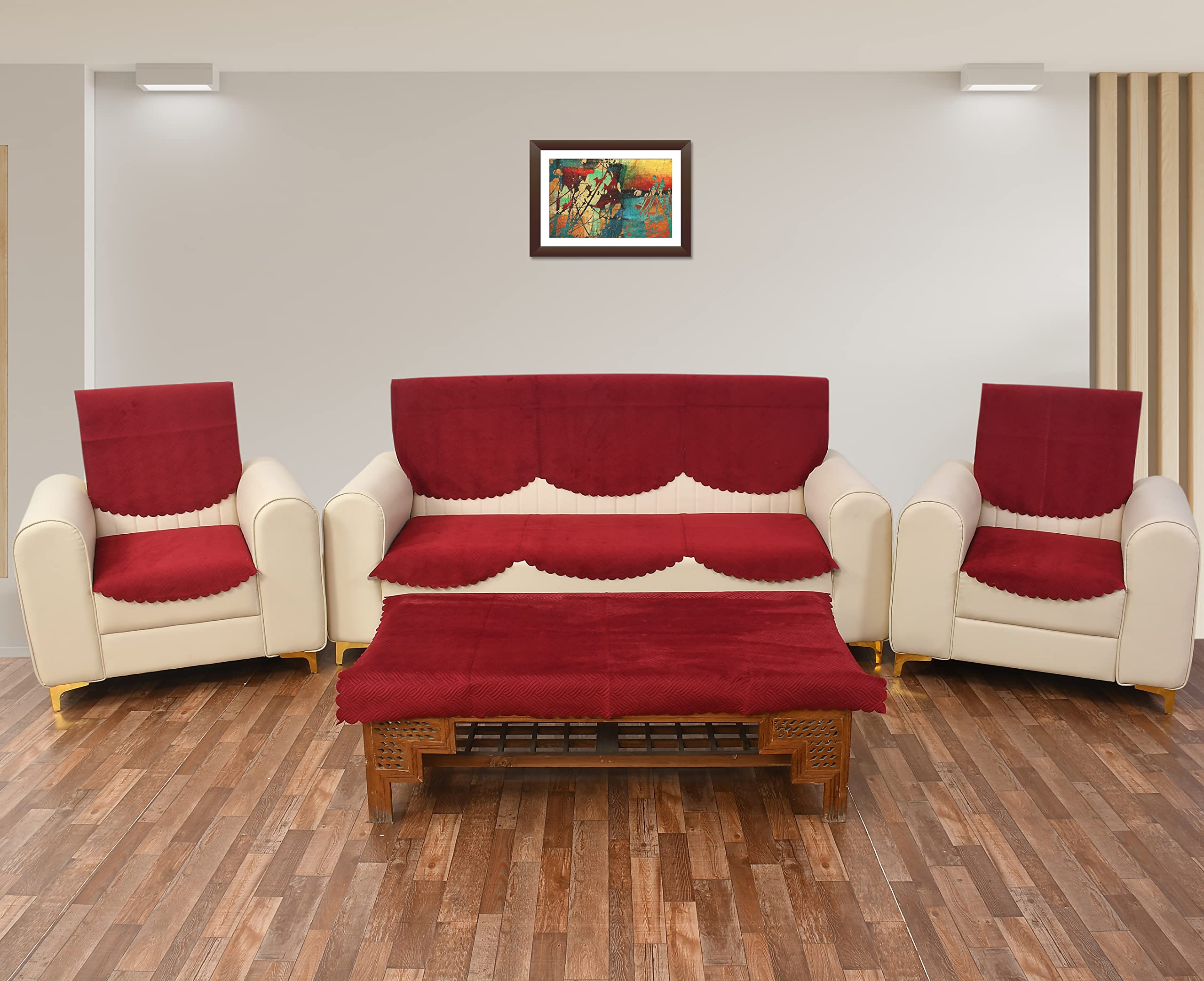 TIB The Intellect Bazaar Velvet Quilted Sofa Cover 3 Seater and 2 Seater with 1 Center Table Cover (11 Piece)
