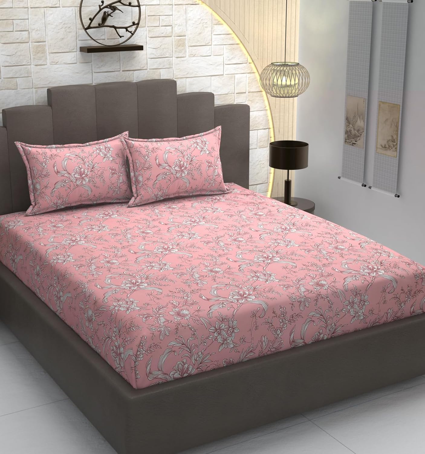 TIB Glace Cotton Elastic Fitted Bedsheets Double Bed