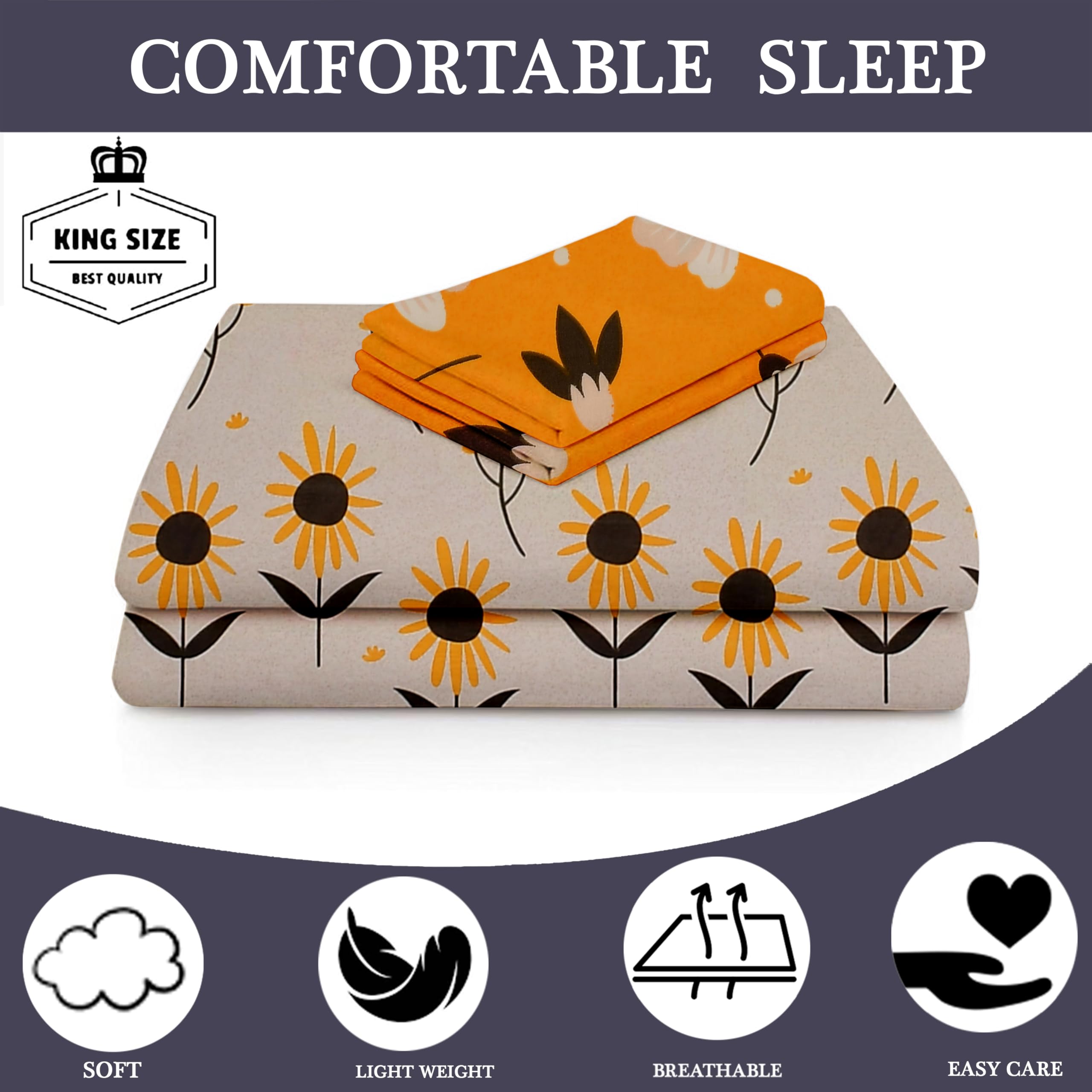 TIB Presents Luxurious Glace Cotton Super Soft 210 TC Elastic Fitted Bedsheets King Size (78X72X10 Inch) 360° with 2 Pillow Covers, 45x70 cm (Blue, Coordinate King Fitted)