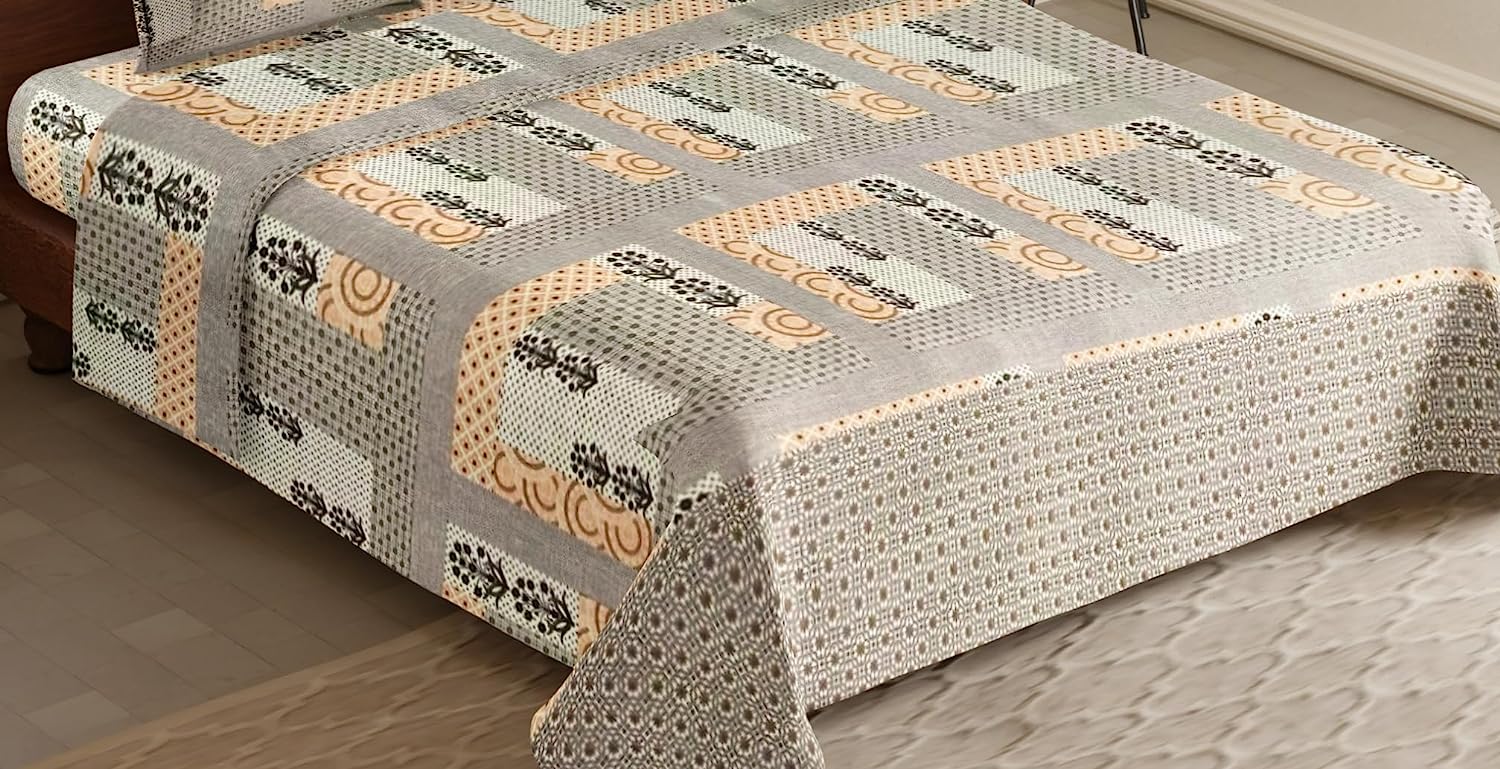 TIB The Intellect Bazaar Premium 100% Cotton Elastic Fitted Bedsheets with 2 Pillow Covers | Double Bed with All Around Fitted Sheet King Size - 72x78+10 inches, New-Camel