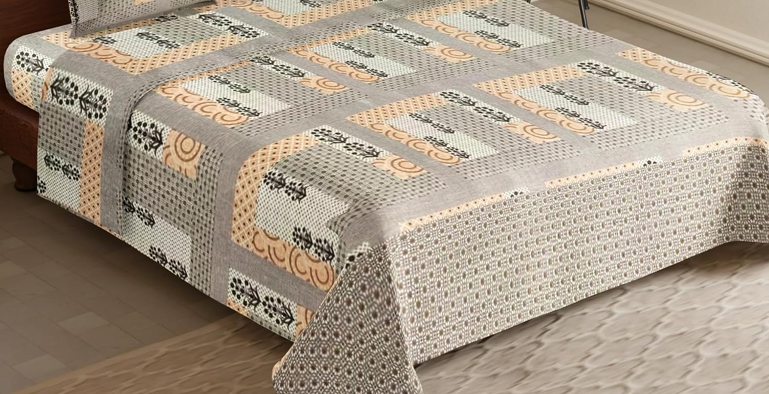 TIB The Intellect Bazaar Premium 100% Cotton Elastic Fitted Single Bedsheets with 1 Pillow Covers | Fitted Bedsheet Single Bed | All Around Elastic Single Bed Sheet Elastic Fitted 36 x 78 inch -New-Camel