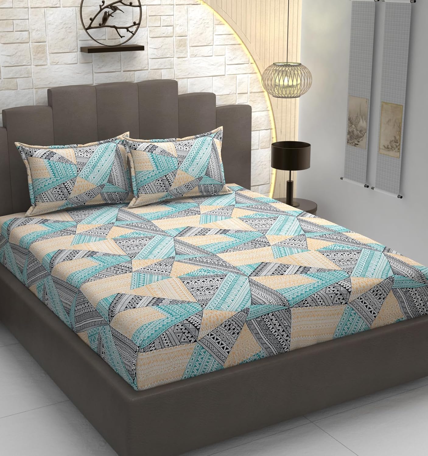 TIB Glace Cotton Elastic Fitted Bedsheets Double Bed