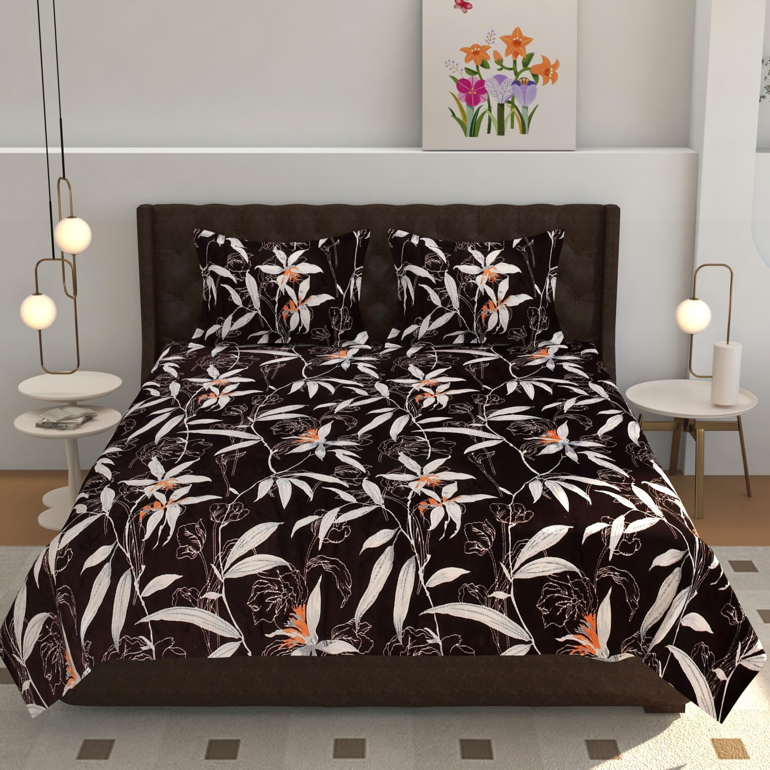 TIB 155 TC Premium Flannel Warm bedsheet for Double Bed 90x100 Inch with 2 Pillow Covers