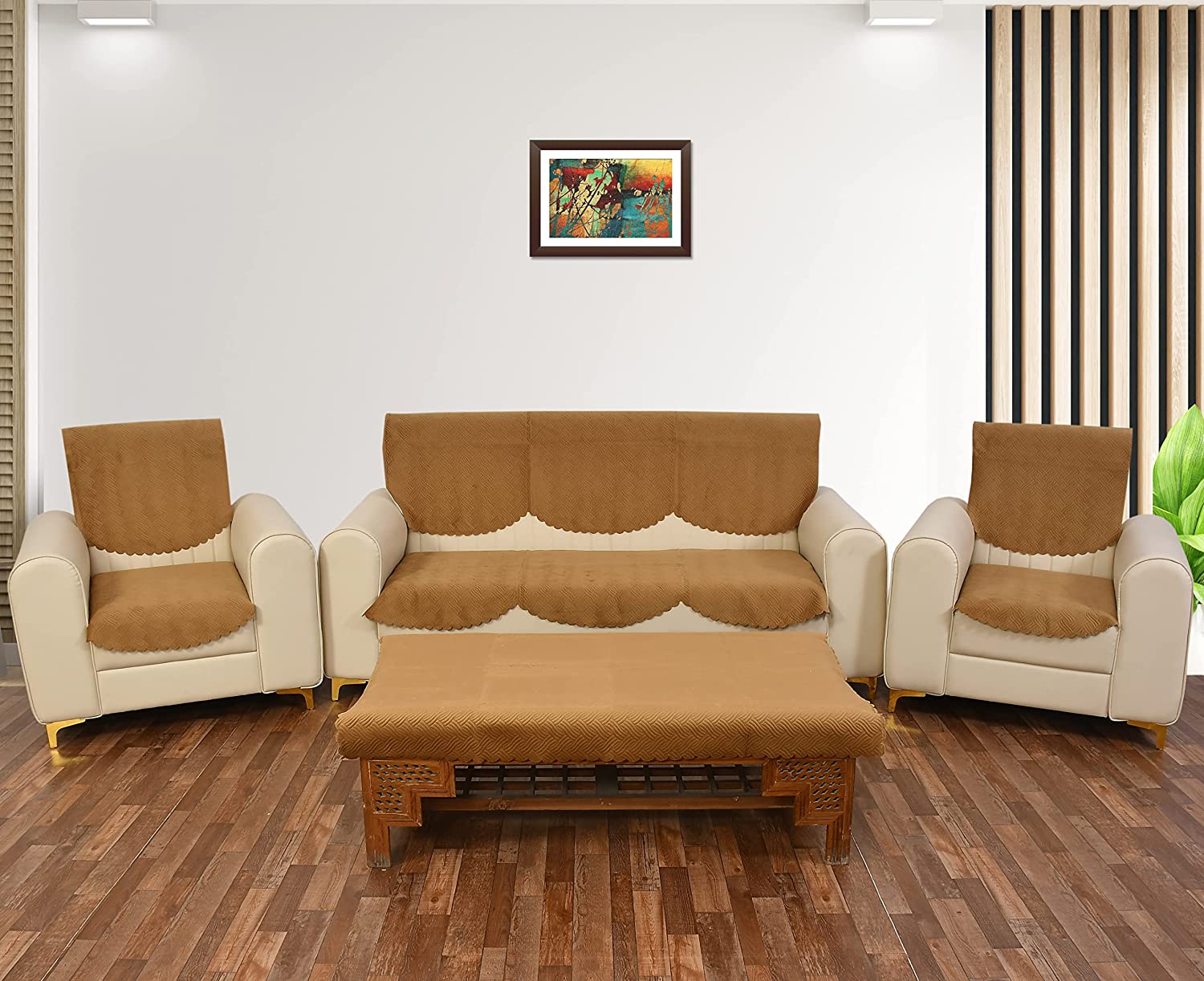 TIB The Intellect Bazaar Velvet Quilted Sofa Cover 3 Seater and 2 Seater with 1 Center Table Cover (11 Piece)