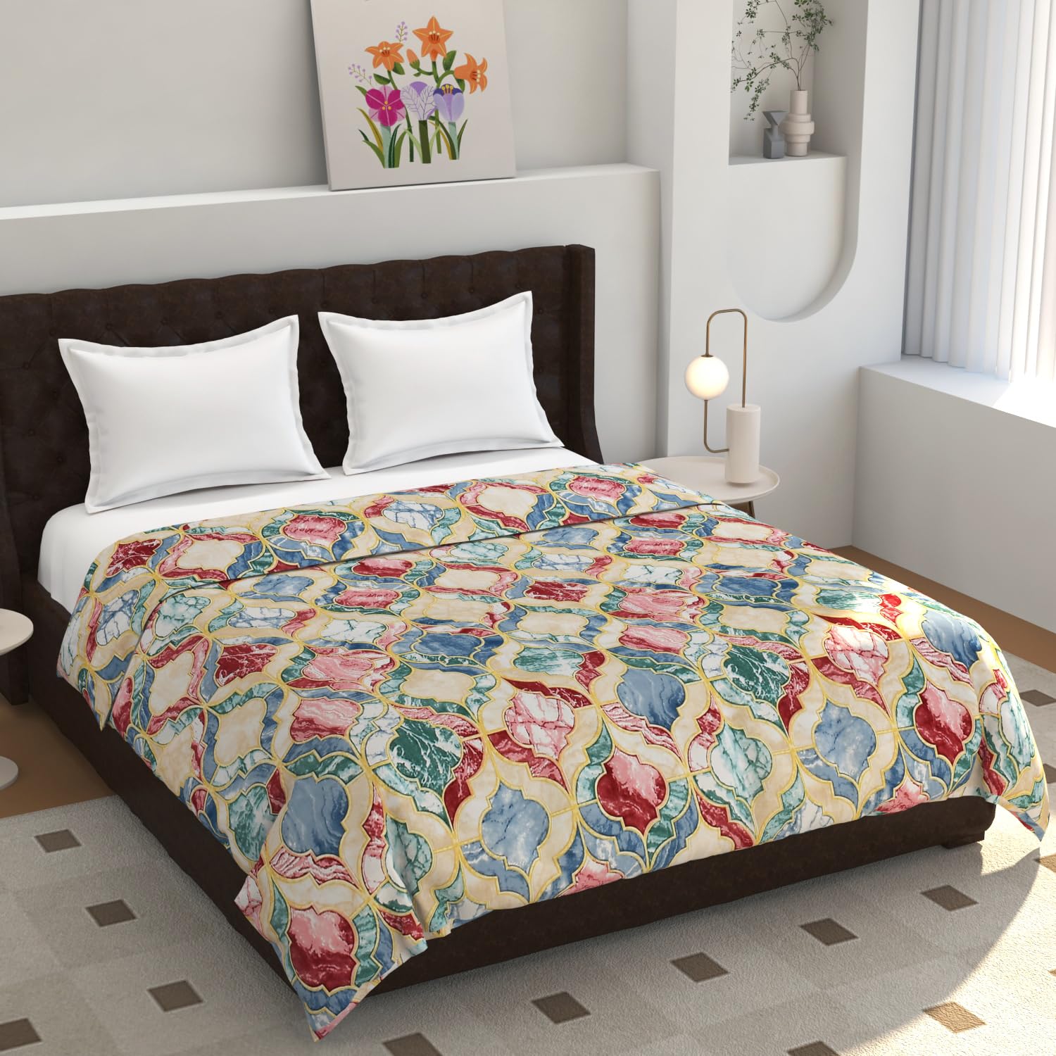 TIB® 140 GSM Soft Glace Cotton Duvet Cover Double Bed II Razai Cover II Quilt Cover II Dohar Cover for Double Bed with Zipper. (Multi Triangle, Double)