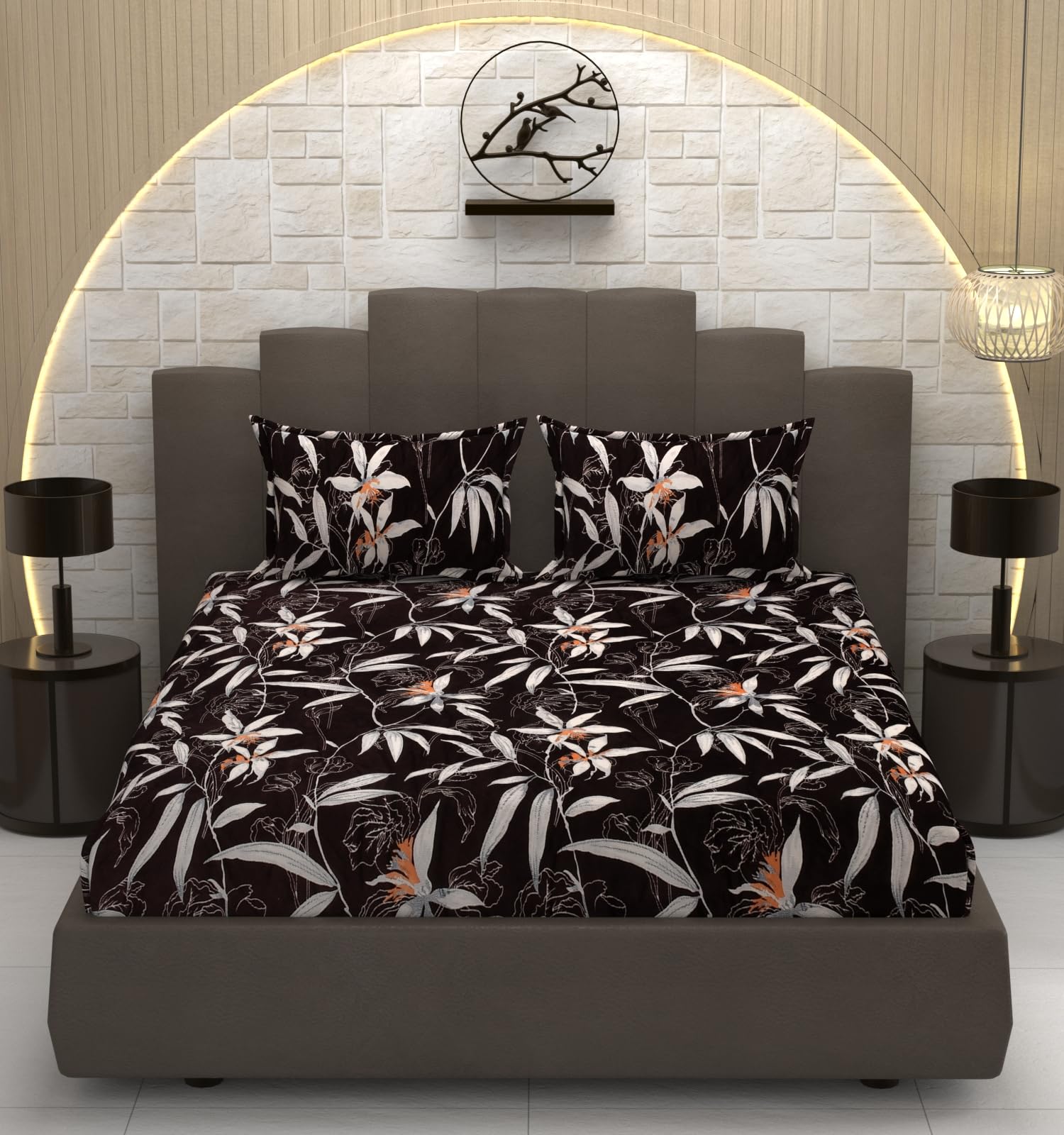 TIB Luxurious Flannel Warm Elastic Fitted Bedsheets Double Bed, 72 x 78 x 8 inch, with 2 Pillow Covers 18x28 Inch