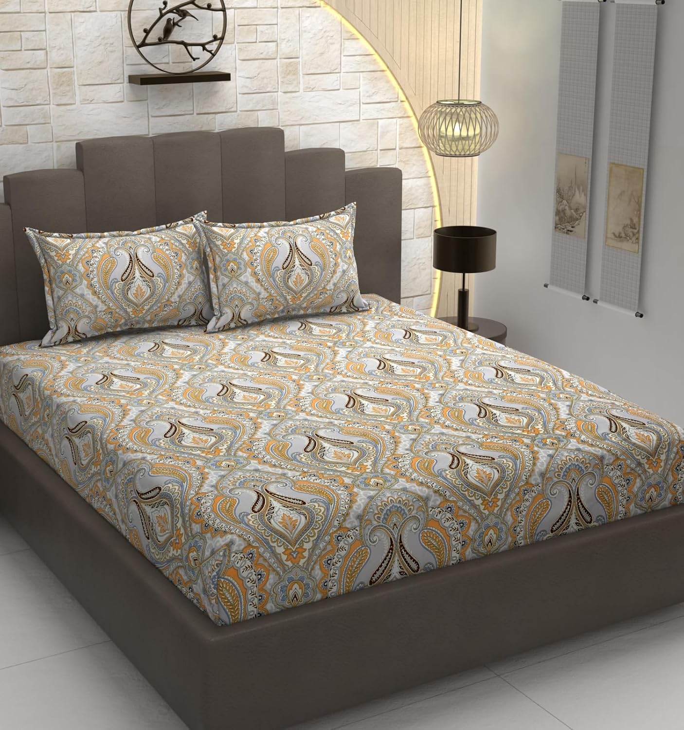TIB Glace Cotton Elastic Fitted Bedsheets Double Bed