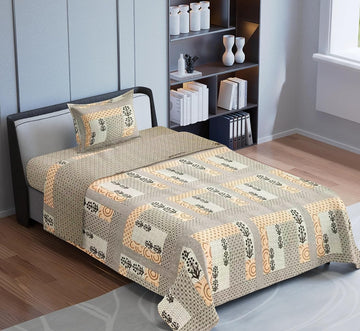 TIB The Intellect Bazaar Premium 100% Cotton Elastic Fitted Single Bedsheets with 1 Pillow Covers | Fitted Bedsheet Single Bed | All Around Elastic Single Bed Sheet Elastic Fitted 36 x 78 inch -New-Camel