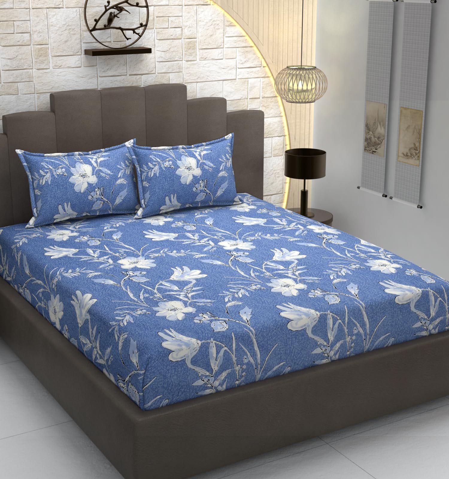 TIB 100% Cotton Elastic Fitted Bedsheets King Size, Elastic Fitted Cotton Bedsheet For King Size