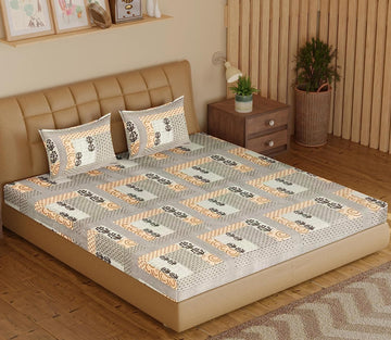 TIB The Intellect Bazaar Premium 100% Cotton Elastic Fitted Bedsheets with 2 Pillow Covers | Double Bed with All Around Fitted Sheet King Size - 72x78+10 inches, New-Camel