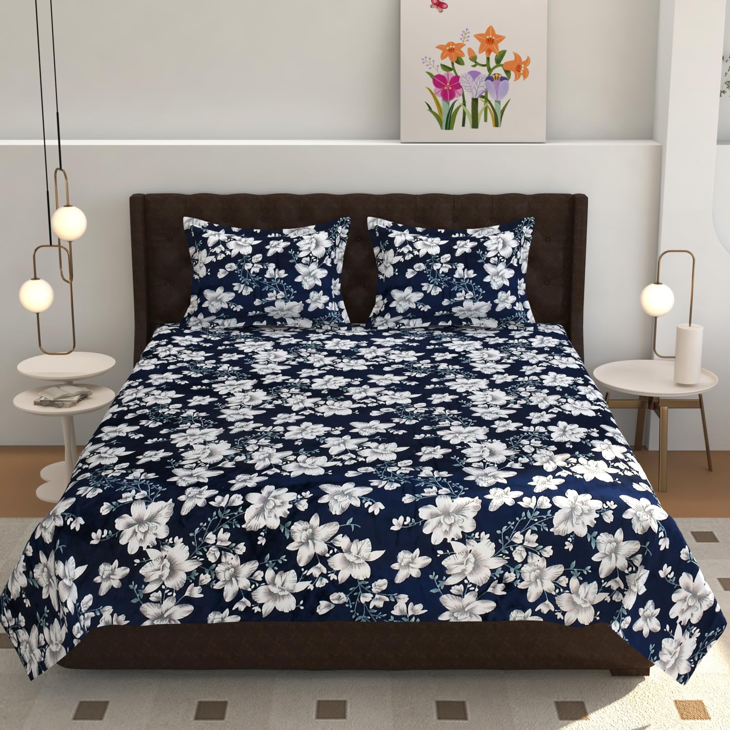 TIB 155 TC Premium Flannel Warm bedsheet for Double Bed 90x100 Inch with 2 Pillow Covers