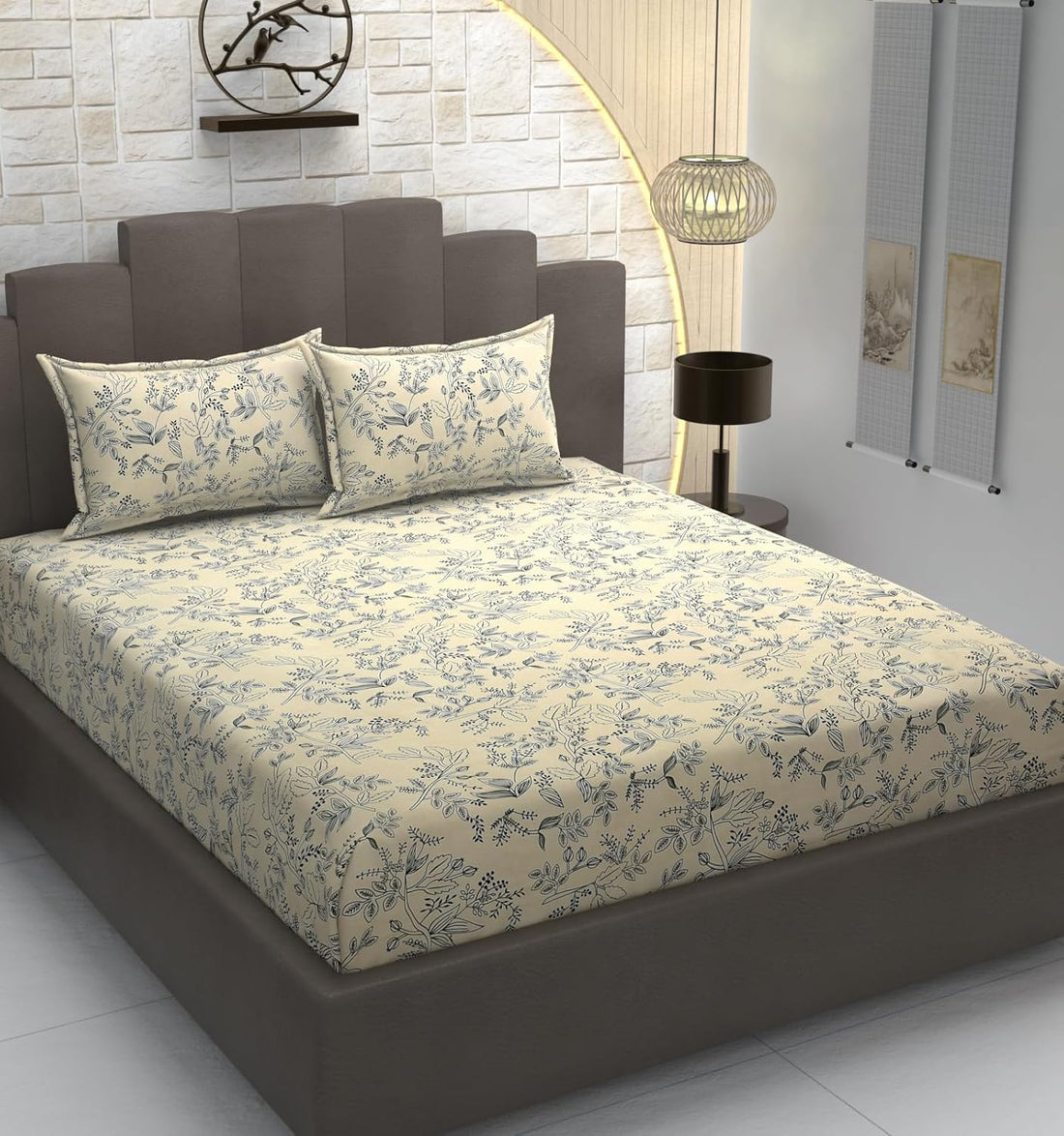 TIB Glace Cotton Elastic Fitted Bedsheets Double Bed