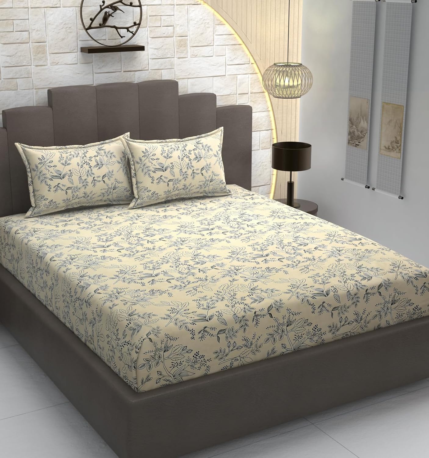 TIB Glace Cotton Elastic Fitted Bedsheets Double Bed