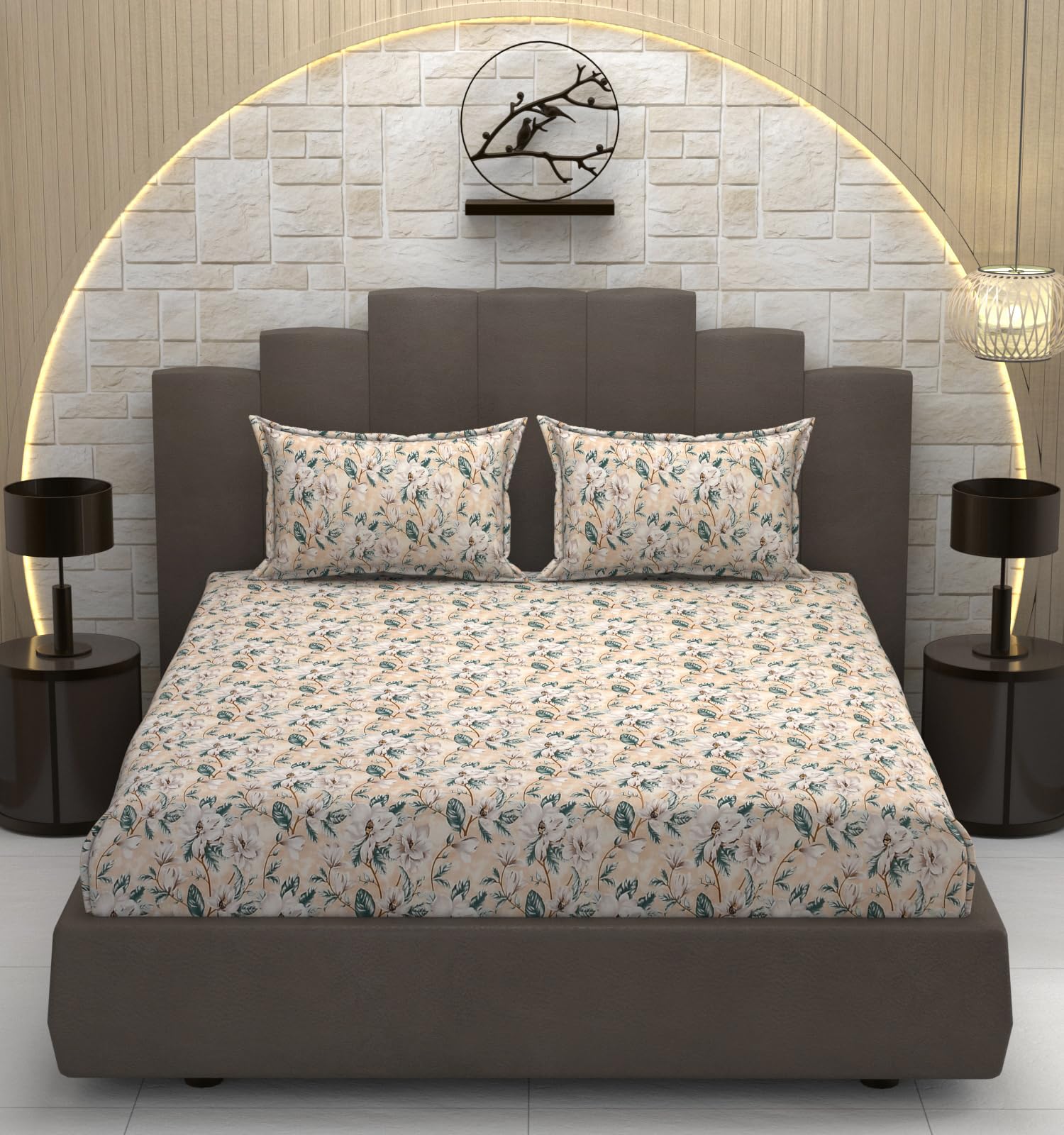 TIB Presents Luxurious Glace Cotton Super Soft 210 TC Elastic Fitted Bedsheets King Size (78X72X10 Inch) 360° with 2 Pillow Covers, 45x70 cm (Blue, Coordinate King Fitted)