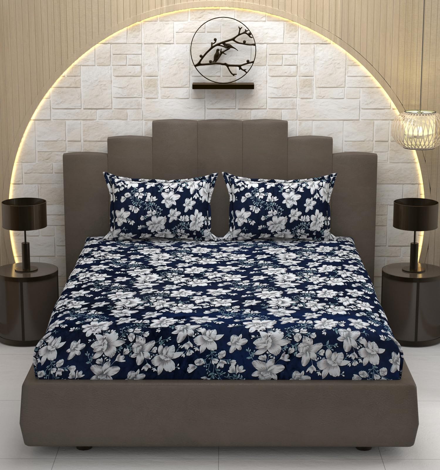 TIB Luxurious Flannel Warm Elastic Fitted Bedsheets Double Bed, 72 x 78 x 8 inch, with 2 Pillow Covers 18x28 Inch