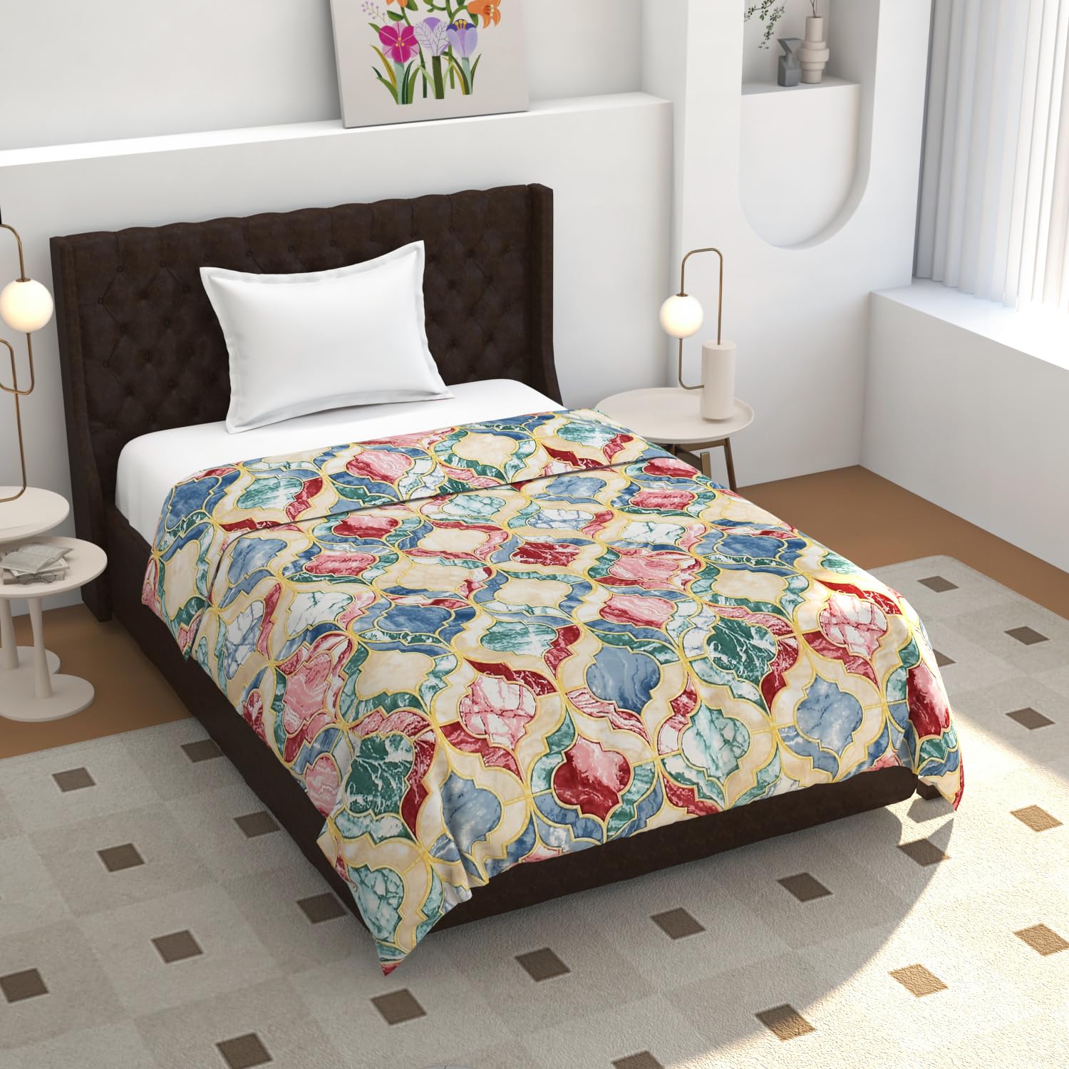TIB® 140 GSM Soft Glace Cotton Duvet Cover Double Bed II Razai Cover II Quilt Cover II Dohar Cover for Double Bed with Zipper. (Multi Triangle, Double)