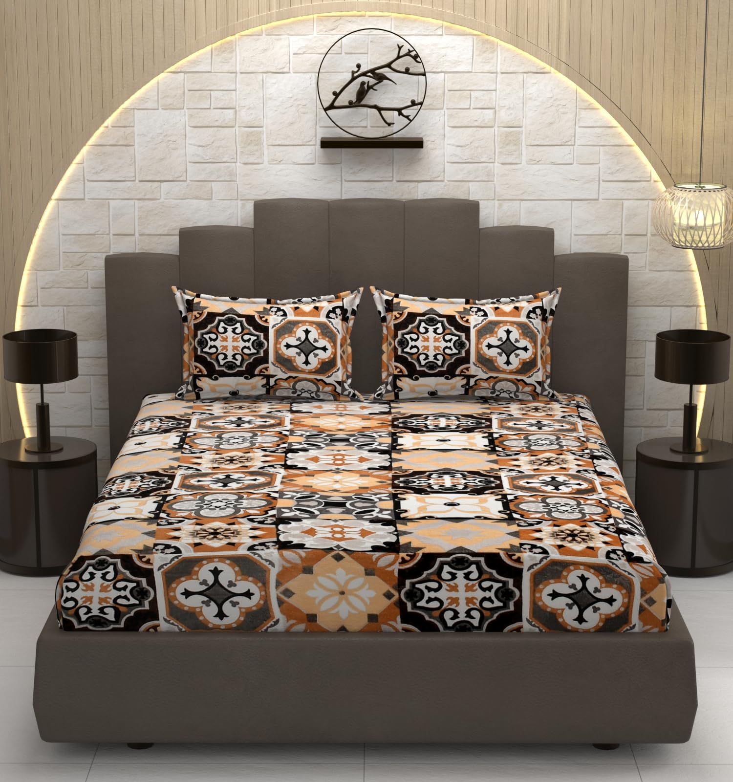 TIB Luxurious Flannel Warm Elastic Fitted Bedsheets Double Bed, 72 x 78 x 8 inch, with 2 Pillow Covers 18x28 Inch