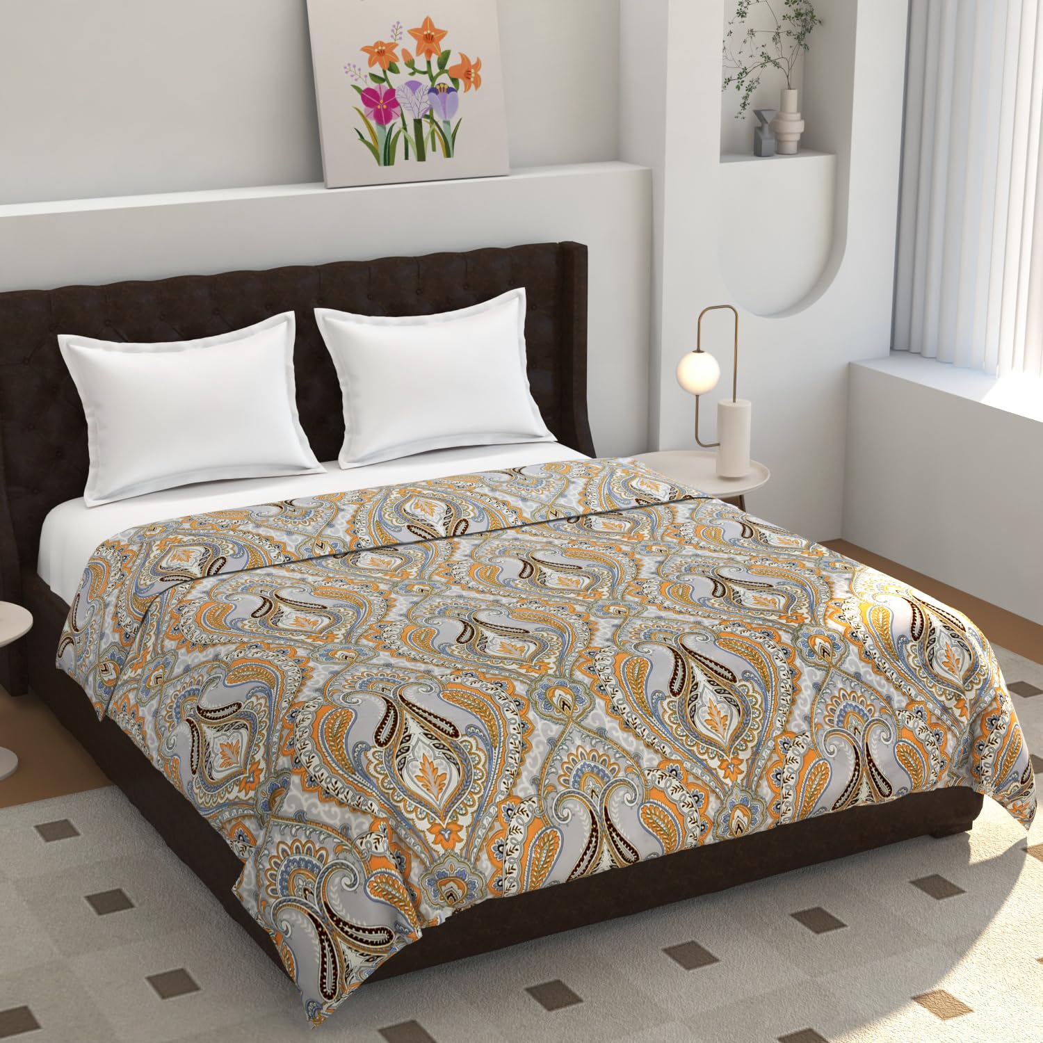 TIB® 140 GSM Soft Glace Cotton Duvet Cover Double Bed II Razai Cover II Quilt Cover II Dohar Cover for Double Bed with Zipper. (Multi Triangle, Double)