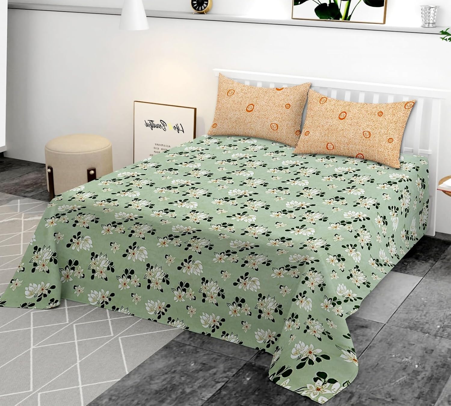 TIB Premium 250TC Glace Cotton Coordinate Bedsheet for Double Bed King Size(108x108 Inches) with 2 Pillow Covers (18x28 Inches)– Soft & Durable Fabric (Beige Circle)