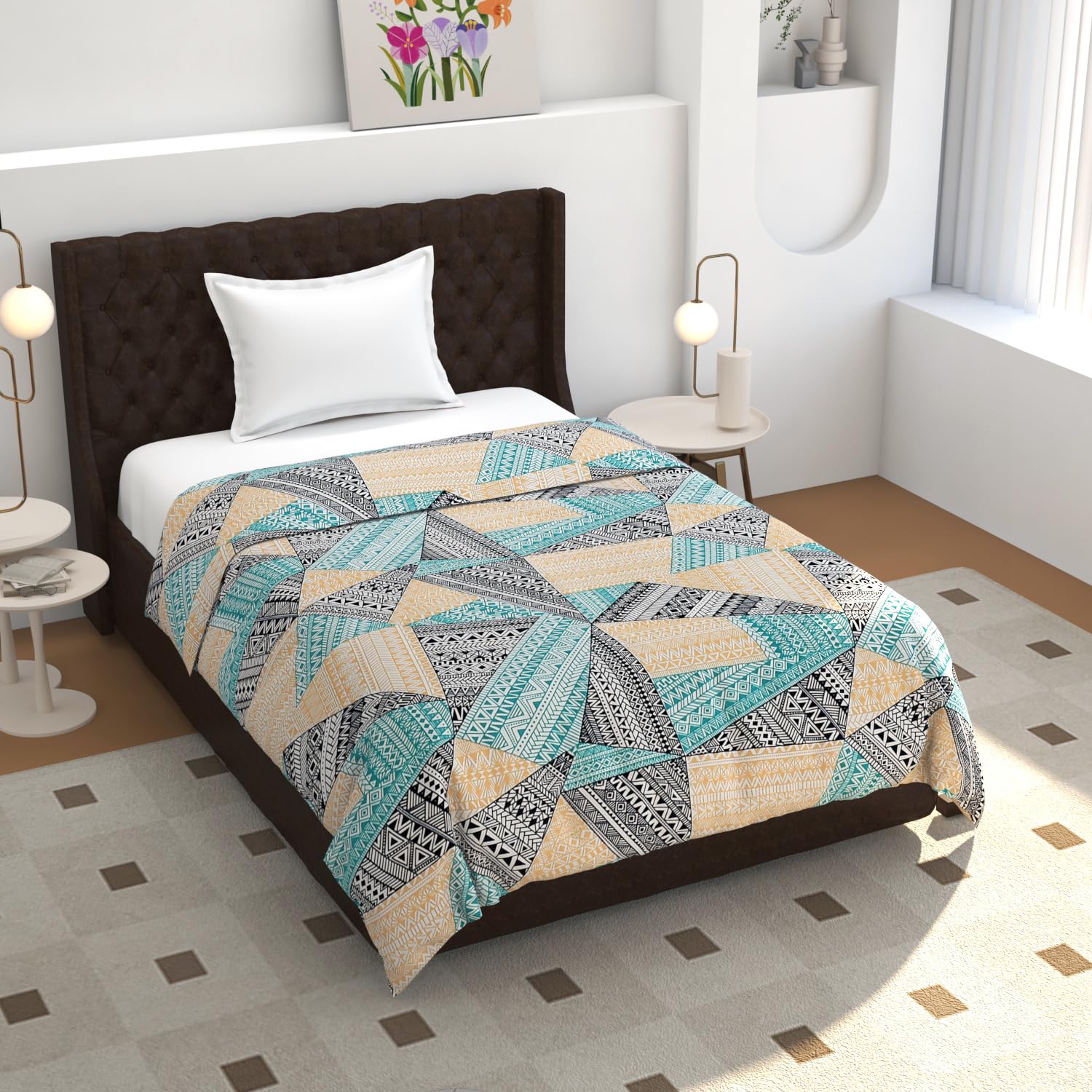 TIB® 140 GSM Soft Glace Cotton Duvet Cover Double Bed II Razai Cover II Quilt Cover II Dohar Cover for Double Bed with Zipper. (Multi Triangle, Double)