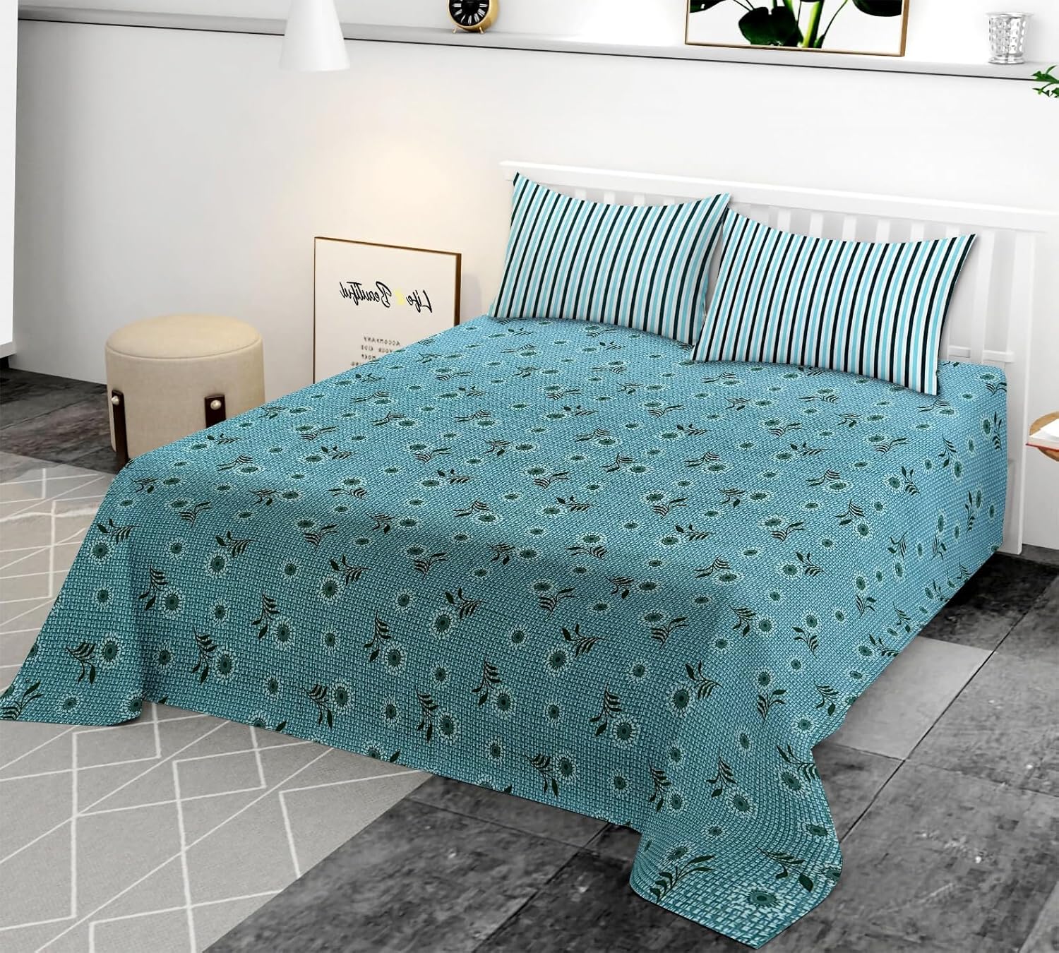 TIB Premium 250TC Glace Cotton Coordinate Bedsheet for Double Bed King Size(108x108 Inches) with 2 Pillow Covers (18x28 Inches)– Soft & Durable Fabric (Beige Circle)