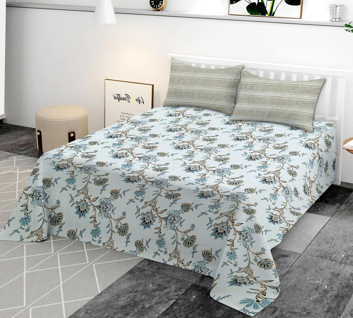 TIB Premium 250TC Glace Cotton Coordinate Bedsheet for Double Bed King Size(108x108 Inches) with 2 Pillow Covers (18x28 Inches)– Soft & Durable Fabric (Beige Circle)