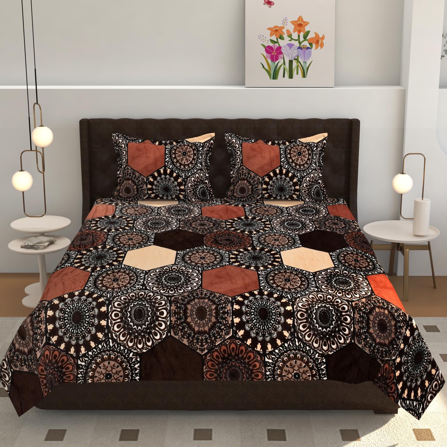 TIB 155 TC Premium Flannel Warm bedsheet for Double Bed 90x100 Inch with 2 Pillow Covers