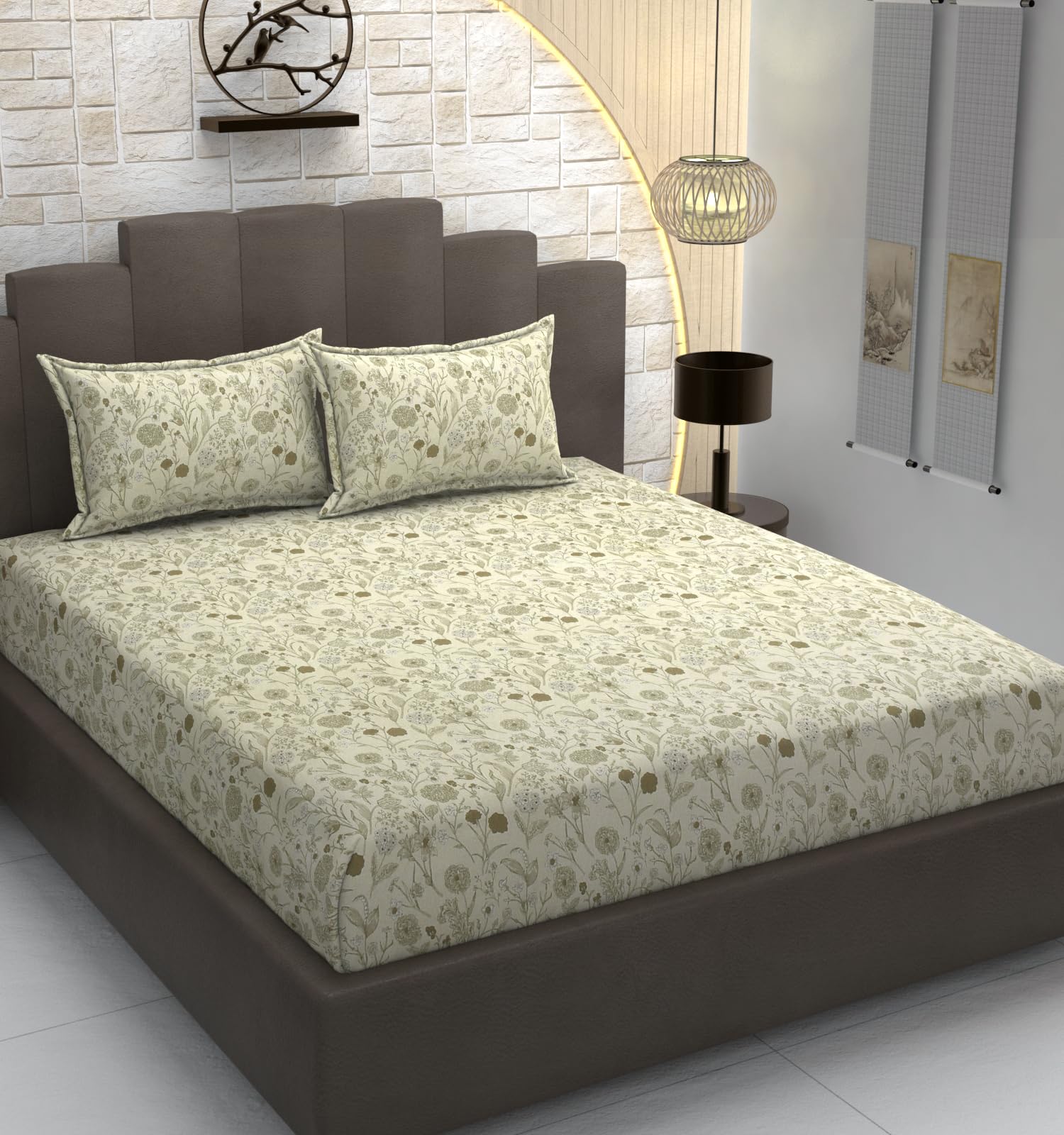TIB 100% Cotton Elastic Fitted Bedsheets King Size, Elastic Fitted Cotton Bedsheet For King Size