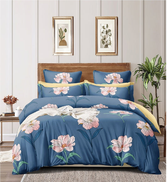 TIB Glace Cotton Duvet Cover I Razai Cover I Quilt Cover I Dohar with Zipper (Blue Flower)