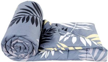 TIB  Glace Cotton AC Comforter Set King Size Double Bed with 1 Elastic Fitted King Size bedsheet and Two Pillow Covers (Pack of 4) Leaf Grey