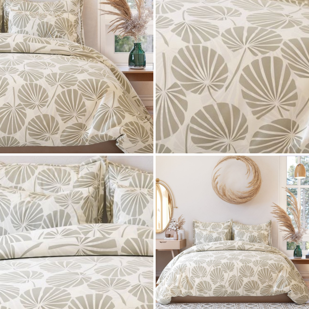 TIB The Intellect Bazaar Glace Cotton Elastic Fitted Bedsheets King Size | Bedsheet for Double Bed with 2 Pillow Covers (72” x 78” or 182 x 198 cm) Leaf-Beige