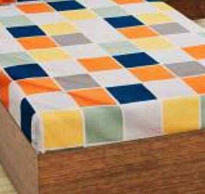 TIB 130 GSM Cotton Feel Polycotton Elastic Fitted Single Size Bedsheet with 1 Pillow Covers -130 TC |  Best Suitable for 36*72*6 inch