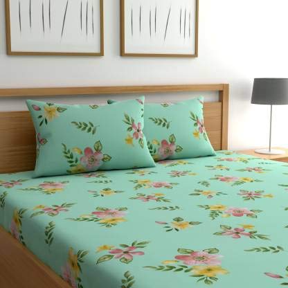 TIB  Elastic Fitted Single Size Bedsheet with 1 Pillow Covers , Multicolor Best Suitable for 4-8 inch Mattress