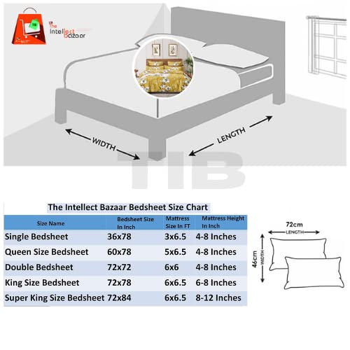 TIB The Intellect Bazaar Cotton Feel Glace Cotton Elastic Fitted Bedsheet/King Size Bedsheet with 2 Pillow Covers -Yellow Flower