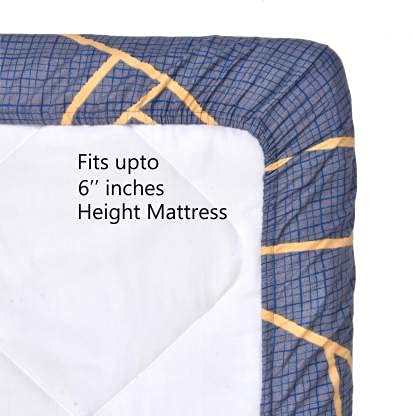 TIB  Elastic Fitted Single Size Bedsheet with 1 Pillow Covers -Geometric, Multicolor , Best Suitable for 4-8 inch Mattress