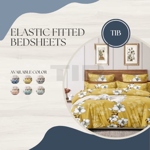 TIB The Intellect Bazaar Cotton Feel Glace Cotton Elastic Fitted Bedsheet/King Size Bedsheet with 2 Pillow Covers -Yellow Flower